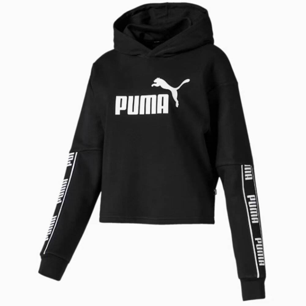 Puma Black Amplified Women's Cropped Sporty Hoodie with Logo Small